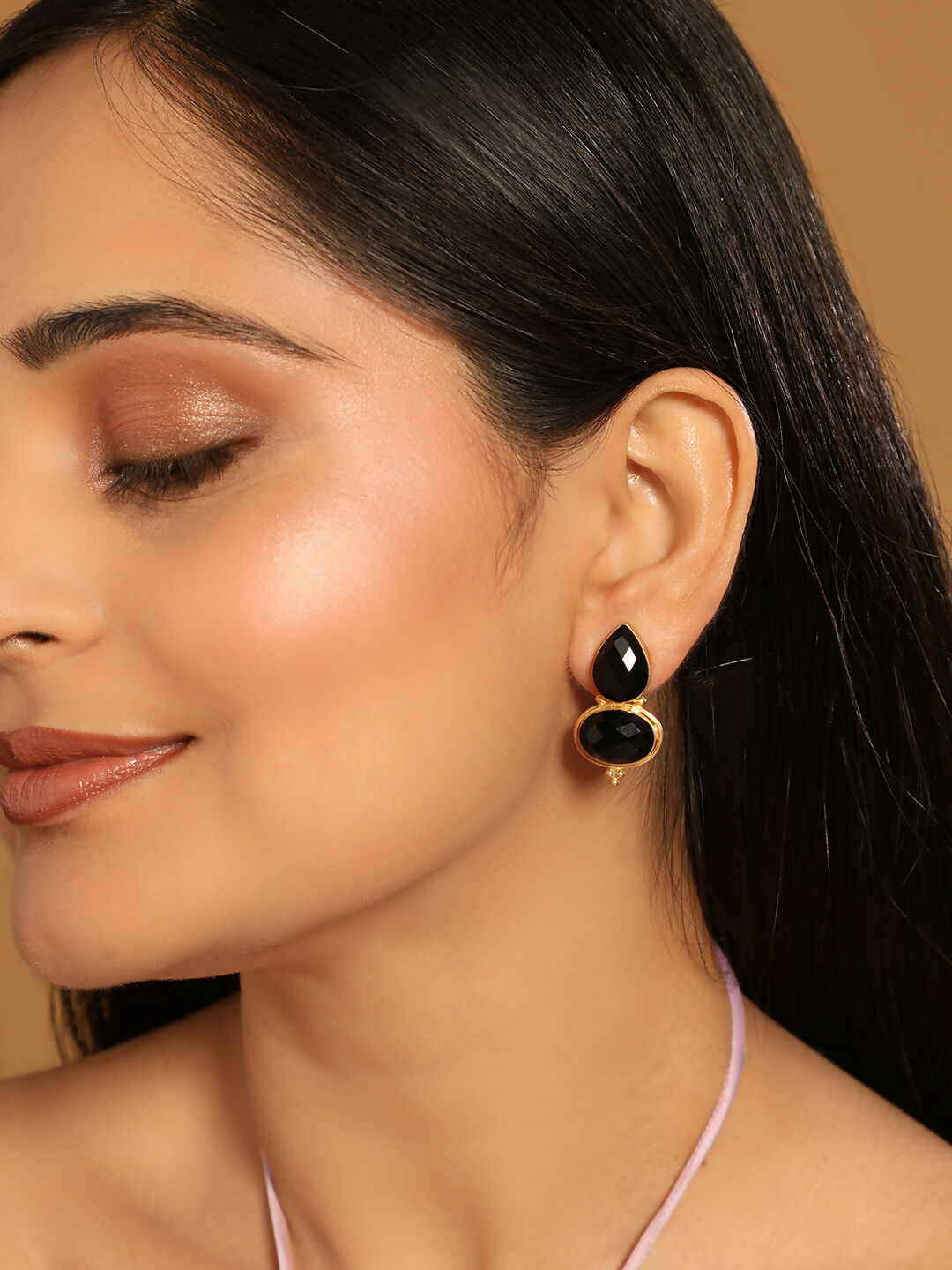 Nuyug 22K Gold Plated Black Embrace Earrings | Swadesiicart