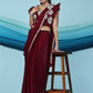 Maroon Silk Satin Sequence Work Ready to Wear Saree with stitched Blouse - Nirvana | Swadesiicart