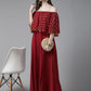 Ahalyaa Womens Maroon Cotton Blend Gold Printed Dress | Swadesiicart
