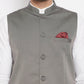 Even Apparels Grey Polyester Men's Nehru Jacket-Contrast Lining-Inbuilt Pocket Square | Swadesiicart