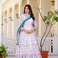 Partywear Designer White Dola Silk Anarkali suit with Dupatta- Samyukta - Swadesiicart