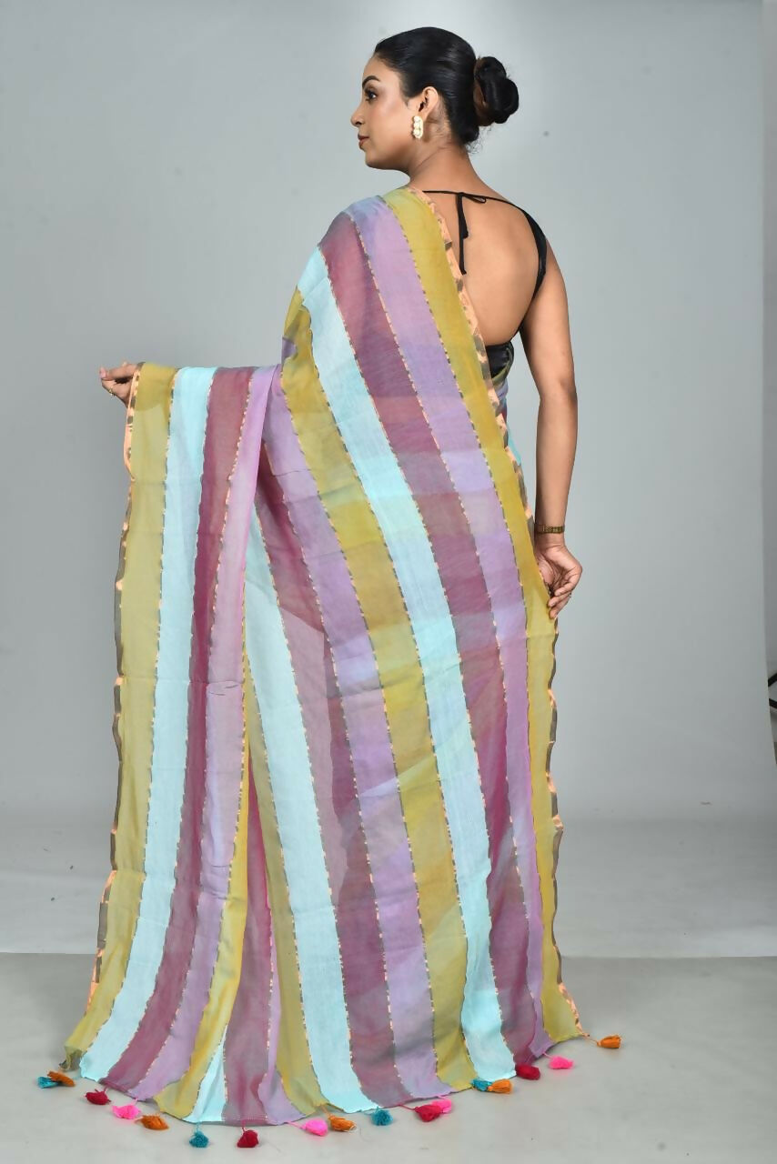 Exclusive Collection Beautiful Multi1 Pure Cotton Woven Handloom Saree With Running Blouse Piece - Swadesiicart