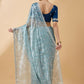 Blue Organza Sequence Embroidered Saree with Unstitched Blouse - Satya