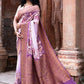 Joban Fashion Dark And Light Lilac Crepe Chiffon Pure Handloom Banarasi Silk Saree | Swadesiicart