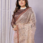 Brown Net Embroidered Saree With Stitched Blouse - Nimaya Kaksha