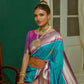 Vishnu Weaves Women's Teal Paithani Silk Zari Woven Saree with Unstitched Blouse - Swadesiicart