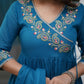 The52 Petrol Women's Beautiful Parampara Fabric Embroidered Work Flared Kurta Pant and Dupatta Set - Swadesiicart