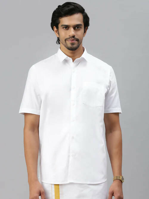 Ramraj Cotton Mens Half Sleeve White Shirt Plus Size - Breeze Cotton | Swadesiicart