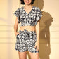 Black Crepe Floral Printed Top with Matching Shorts Set - Shivani