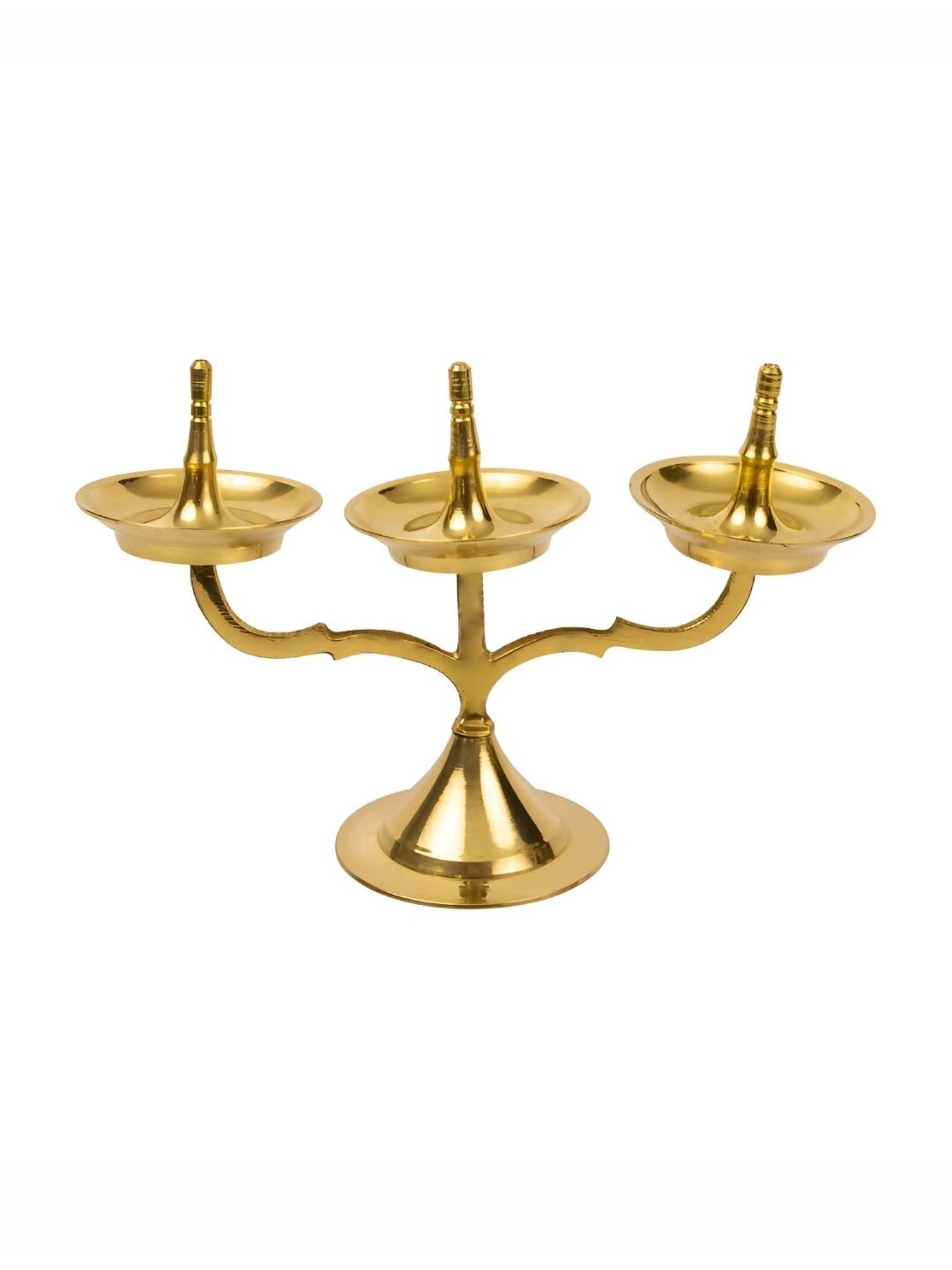 Spillbox Gold Toned Triple Lamp Diya Pooja Essentials | Swadesiicart