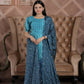Jyoti Fashion Women's Blue Muslin Floral Print with Crush Pleating Kurta with Trouser & Dupatta | Swadesiicart