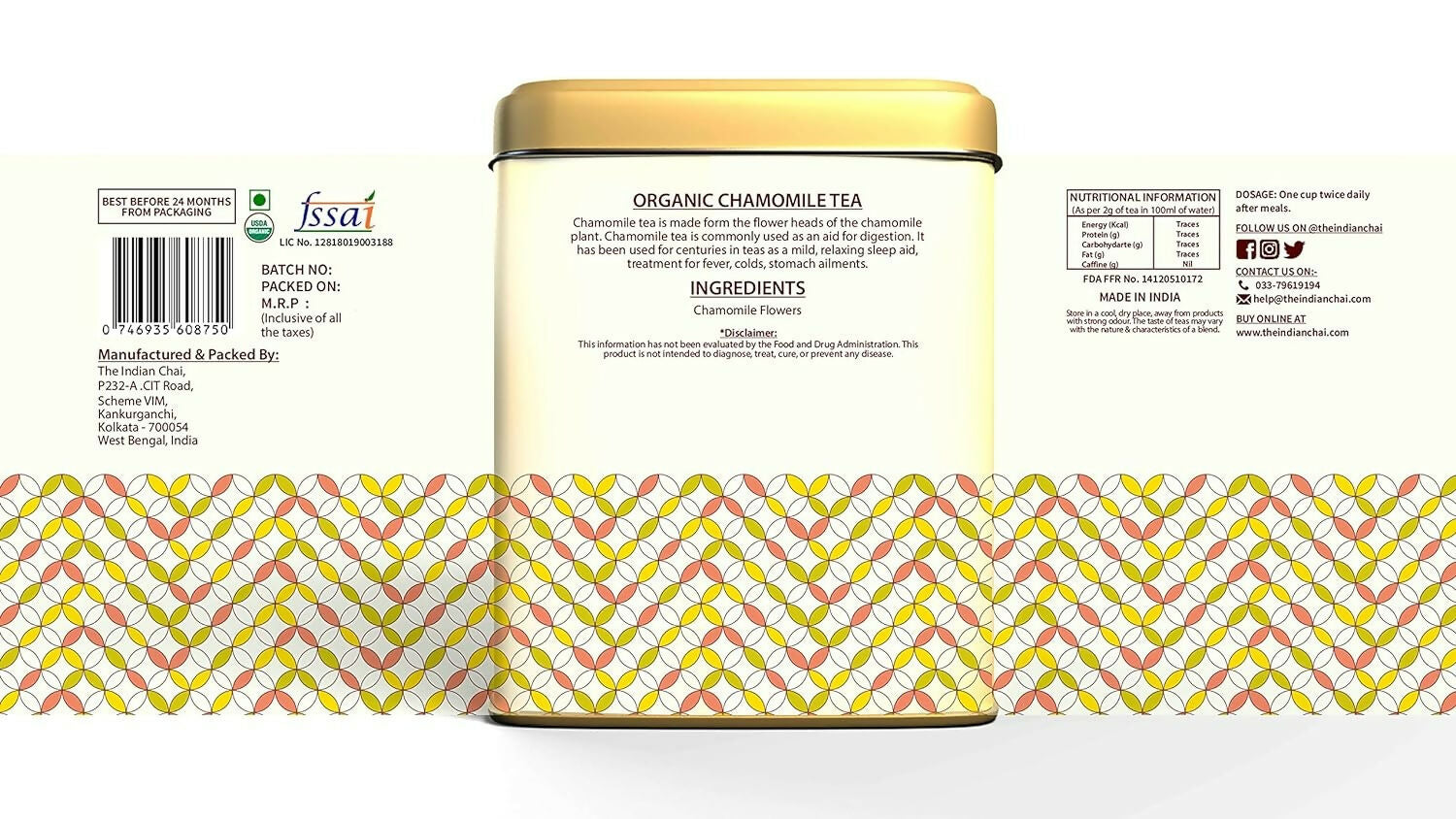 The Indian Chai - Organic Chamomile Tea 30 Pyramid Tea Bags | Swadesiicart