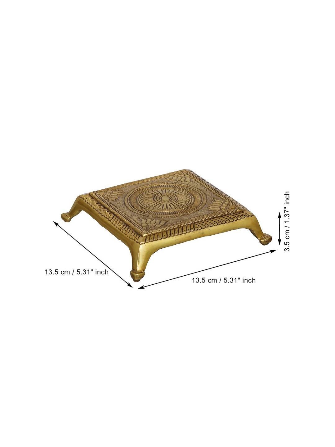 eCraftIndia Beige Lotus Flowers Engraved Pooja Chowki | Swadesiicart