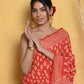 Very Much Indian Handblock Printed Cotton Saree With Natural Dyes - Orange | Swadesiicart