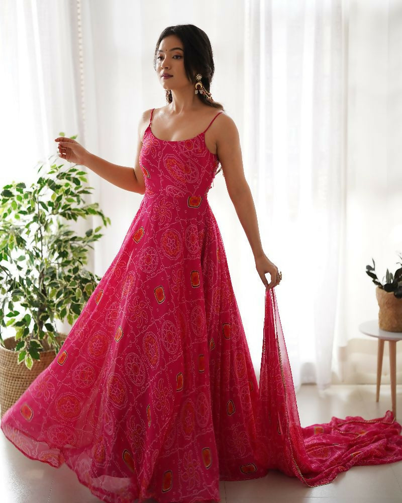 Joban Fashion Pink Kurta Set Chiffon Sequin Embroidery Work - Swadesiicart