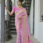 Vishnu Weaves Women's Baby-Pink Paithani Silk Saree with Blouse - Swadesiicart