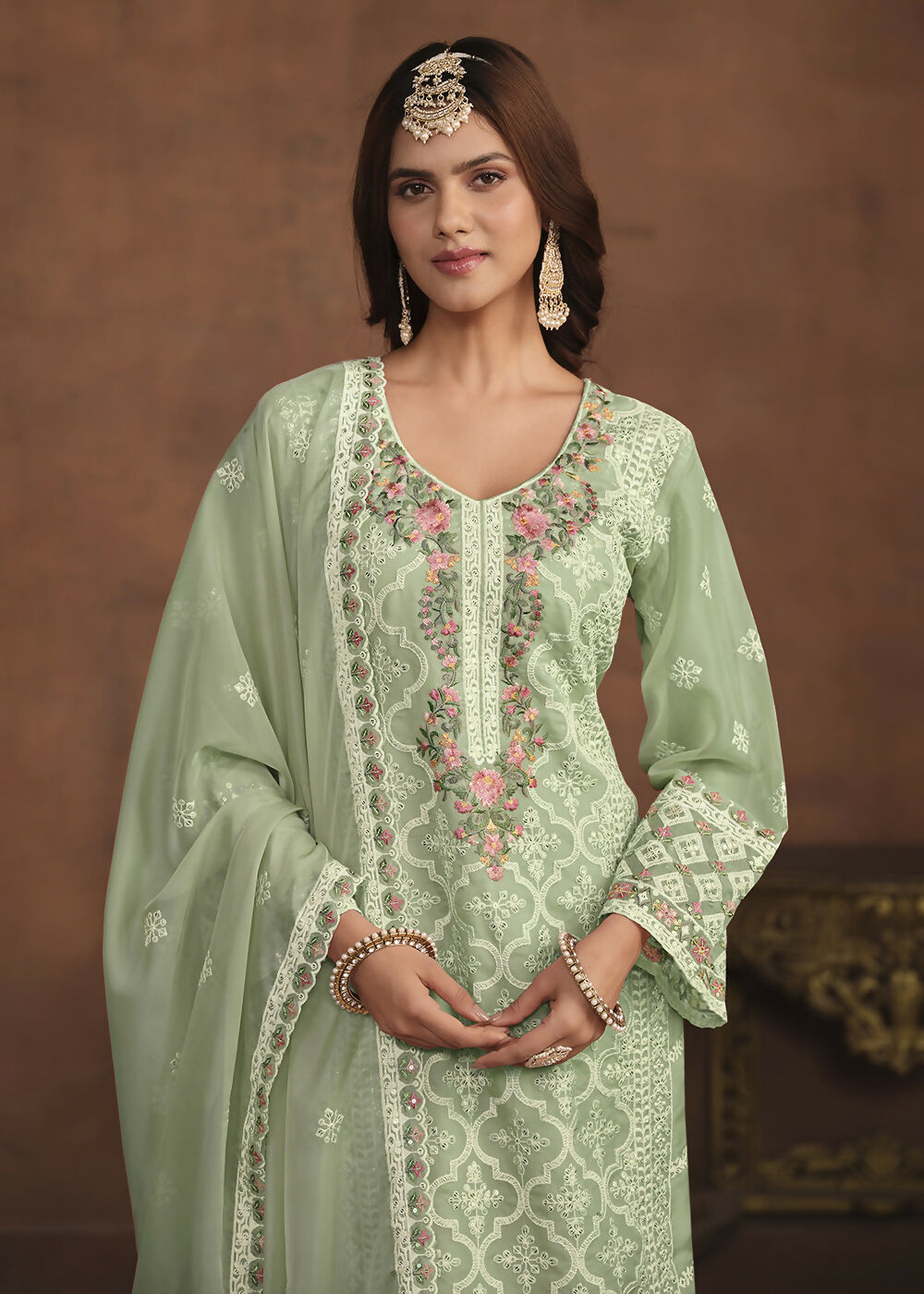 Mint Green Soft Organza Embroidered Festive Salwar Suit - Emponline | Swadesiicart
