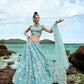 House of Panchhi Sky Blue Organza Sequins, Zarkan And Thread Embroidery Lehenga Choli & Dupatta | Swadesiicart