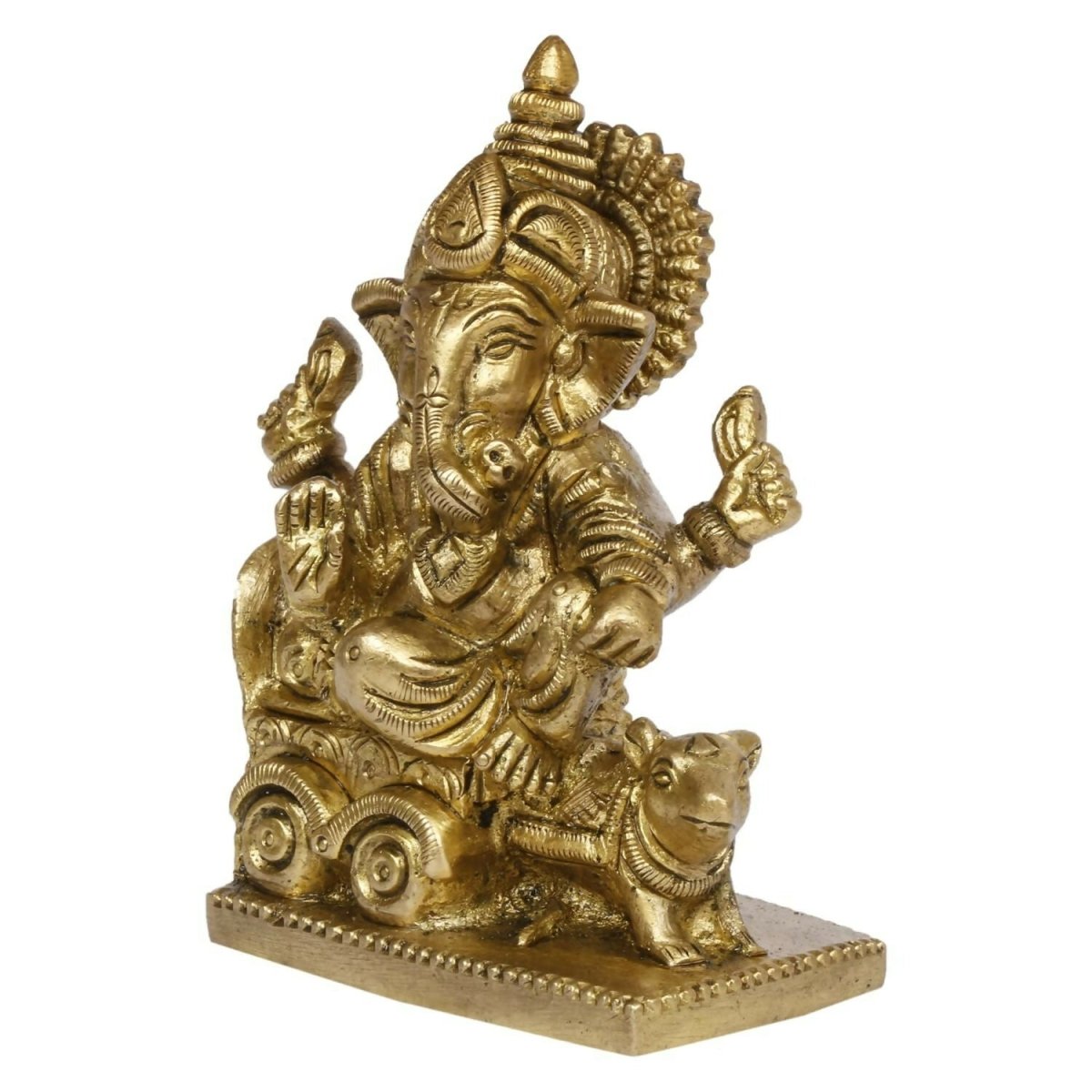 Artvarko Brass Ganesha Riding On Chariot Pulled By Rat Ganesh Ganpati Statue Idol - Swadesiicart