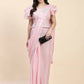 Pink Silk Satin Sequence Work Ready to Wear Saree with stitched Blouse - Nirvana | Swadesiicart