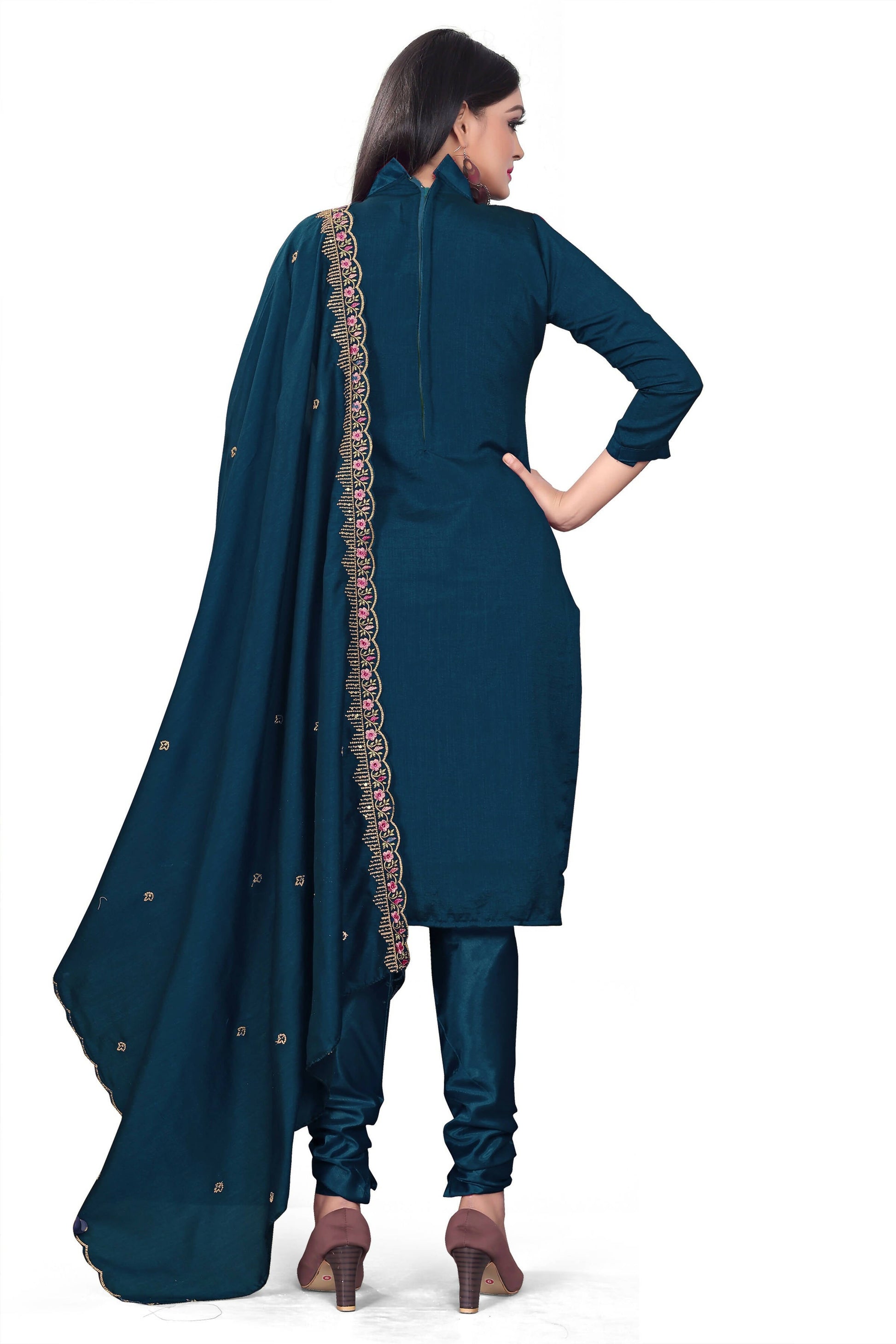 Blue Silk Embroidered with Sequins work Unstitched Dress Material - Tanvi
