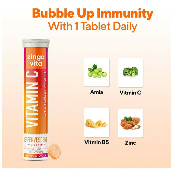 Zingavita Vitamin C Effervescent Tablets for Stronger Immunity - Orange Flavor | Swadesiicart