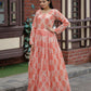Jyoti Fashion Women's Peach Heavy Digital Printed Pure Chanderi Anarkali Dress | Swadesiicart