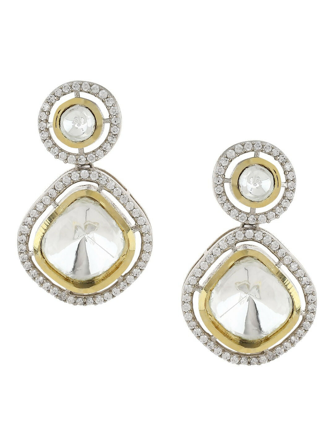 Clear Stone Kundan Earrings with Diamond Detailing- Ruby Raang | Swadesiicart