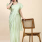 Light Green Silk Satin Sequence Work Ready to Wear Saree with stitched Blouse - Nirvana | Swadesiicart