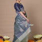 Very Much Indian Rajsi - Handloom Ari Checks Cotton Silk Saree With Golden Border - Grey | Swadesiicart