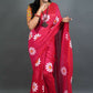 Exclusive Collection Red Pure Cotton Saree With Sunflower Design - Swadesiicart