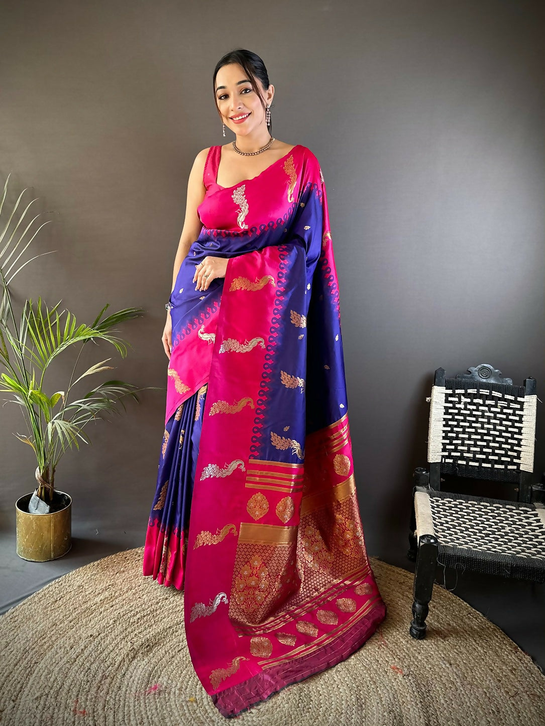Joban Fashion Pink Peacock,Butti Banarasi Silk Sarees | Swadesiicart