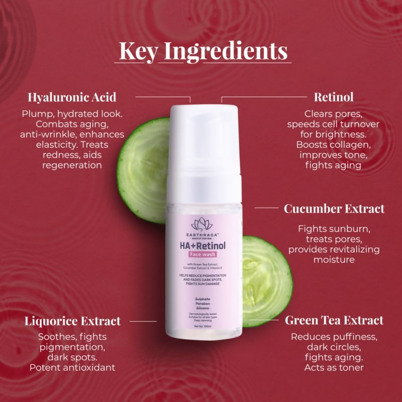 Earthraga HA + Retinol Foaming Face Wash - Swadesiicart