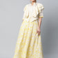 Ahalyaa Women Crepe Cream Solid Top with Printed Skirt with Ruffle Details | Swadesiicart