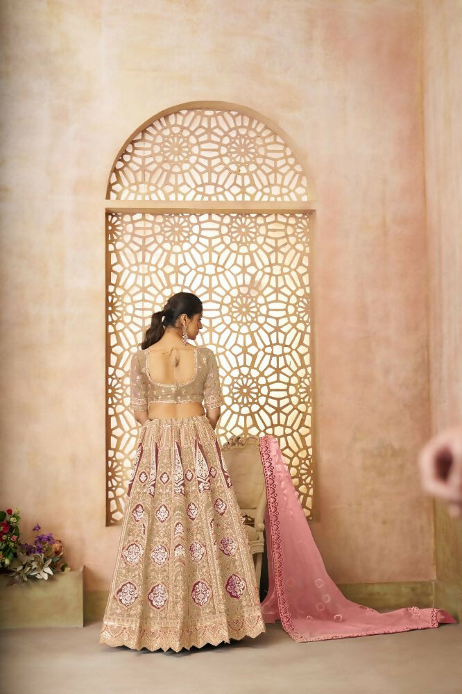 Kesar Fab Chiku Banarasi Silk Embroidered Lehenga | Swadesiicart