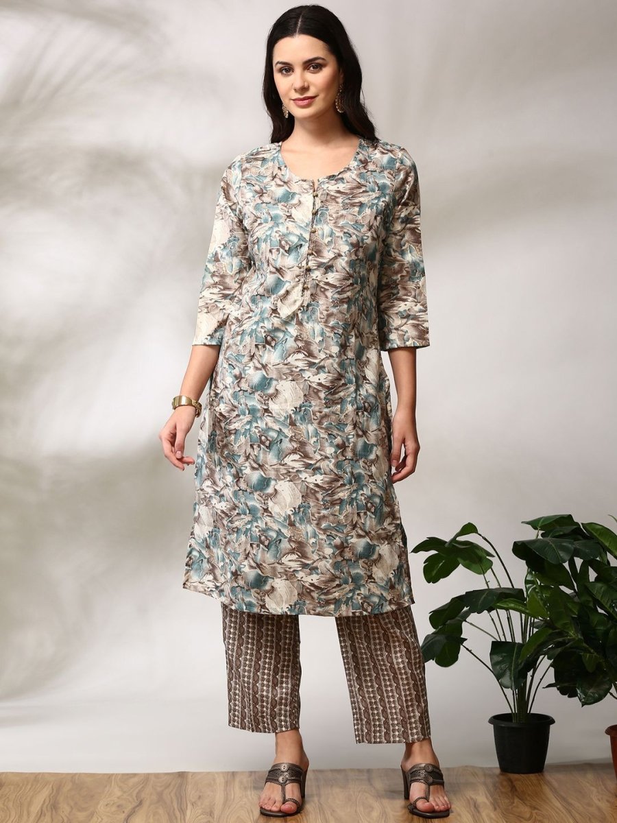 Anouk Floral Printed Regular Straight Kurta with Trousers - Swadesiicart