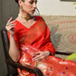 Vishnu Weaves Women's Red Paithani Silk Zari Woven Saree with Blouse - Swadesiicart