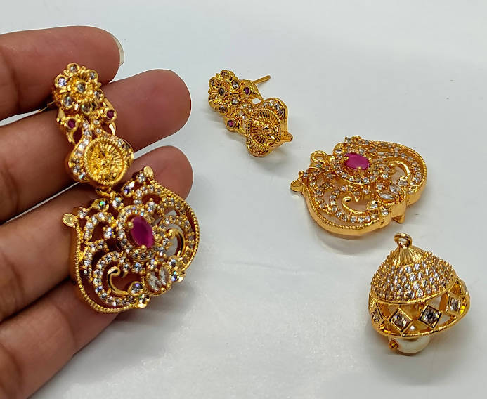 Designer Temple 4 in 1 Earrings | Swadesiicart