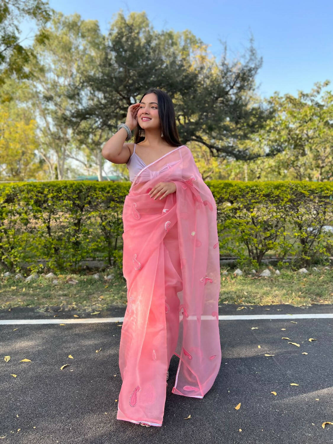 Vamsee Pink Organza Saree - Swadesiicart