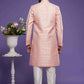 Raivat Ethnic Banarasi Jacquard Embroidery Semi Indo Western Sherwani In Pink Colour | Swadesiicart