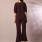 Myshka Women's Coffee Brown Solid Boat Neck Party Top With Trousers Co-ord set - Swadesiicart