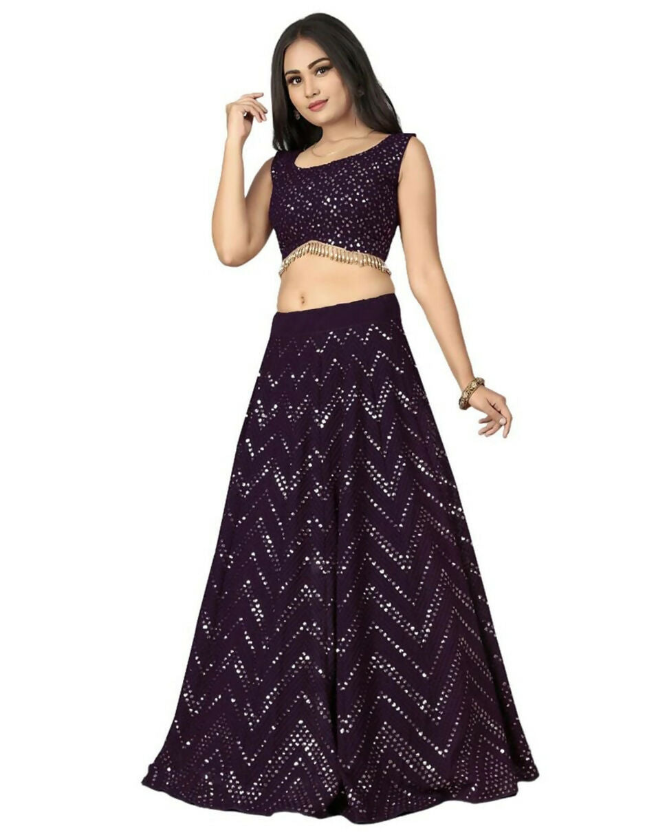 Jyoti Fashion Wine Thread with Sequence Embroidery Faux Georgette Lehenga Choli with Dupatta | Swadesiicart