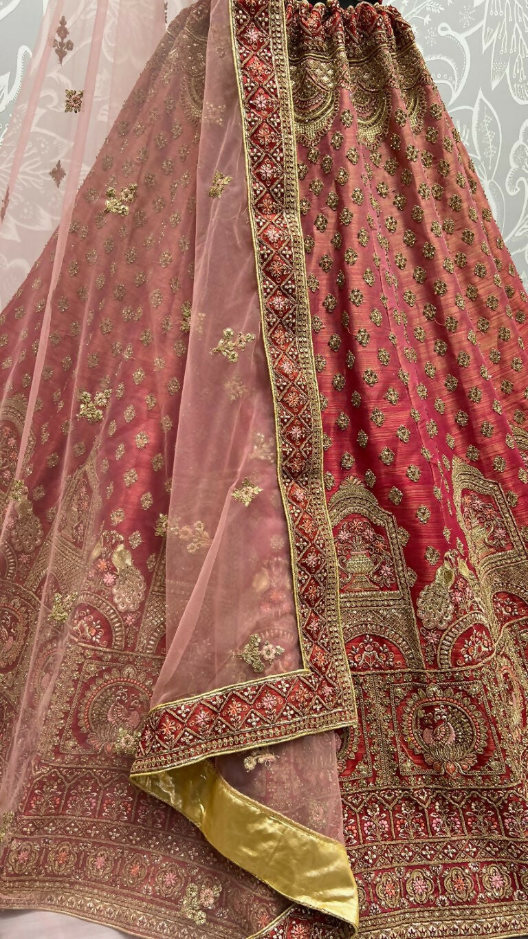 Jyoti Fashion Women's Red Bridal Net Fancy Dori & Sequins Multi Thread Embroidered with Diamond Work Wedding Lehenga Choli | Swadesiicart