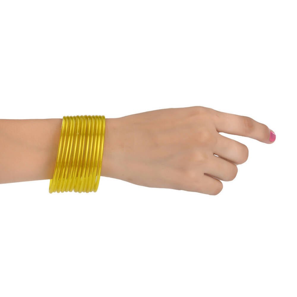 Afast Shining Yellow Glass Wedding, Party, Daily Use Bangle Set, Set Of 12 - Swadesiicart