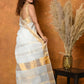 Very Much Indian Handloom Pure Cotton Linen Saree With Golden Border - White | Swadesiicart