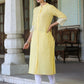 Juniper Women's Yellow Cotton Slub Embroidered Straight Kurta | Swadesiicart