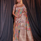 Vishnu Weaves Women's Pink Tussar Silk Zari Woven Saree with Blouse - Swadesiicart