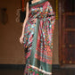Very Much Indian Handloom Pure Tussar Silk With Floral Prints - Green | Swadesiicart