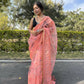 Vamsee Golden Patti Peach Organza Saree - Swadesiicart