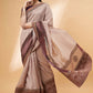 Beige, Purple Tussar Silk Zari, Thread And Cord Embroidery, Laser Cut Applique Saree - Norita Hit Design - Swadesiicart